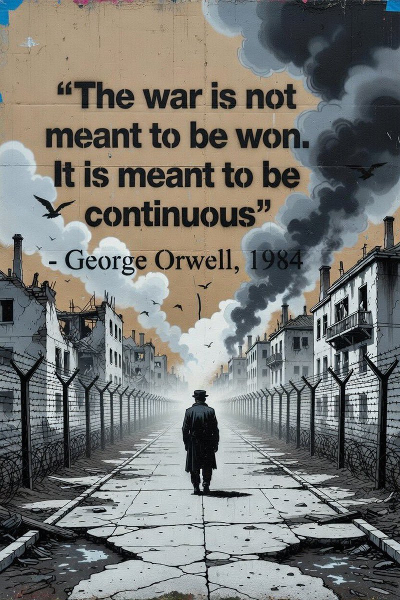 pctemplar's tweet photo. … war is waged by the ruling group against its own subjects, and its object is not victory over Eurasia or Eastasia, but to keep the very structure of society intact. 
Orwell 1984 https://t.co/OJfUPlhr0o