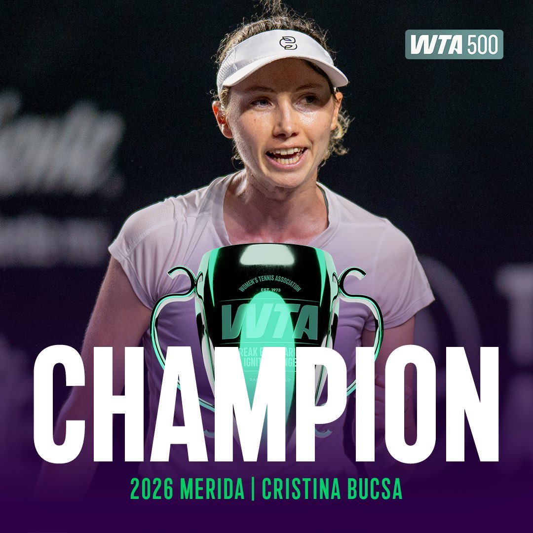 WTA_Espanol's tweet photo. ¡SU PRIMER TÍTULO WTA!🙌🏆

Cristina Bucsa conquista el primer trofeo de su carrera al derrotar a Frech en Mérida por 6-1, 4-6, 6-4.

#MeridaOpen https://t.co/42r4pL1JYy