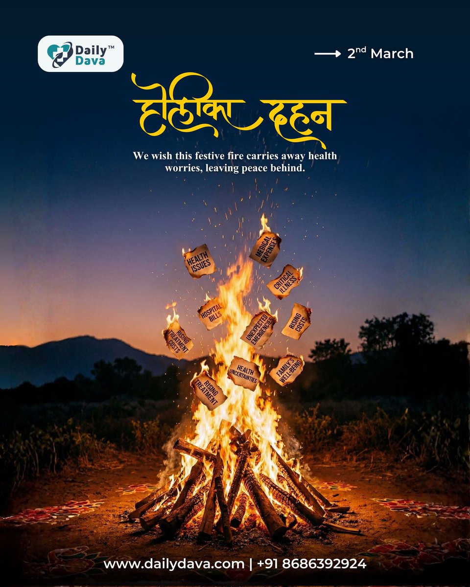 DailyDava's tweet photo. What if this Holika Dahan could burn away more than just wood? 
This festive fire symbolizes the end of health worries, rising medical costs, and unexpected emergencies. 
Let’s welcome peace, protection, and well-being for every family. https://t.co/tNdRYnSKZx