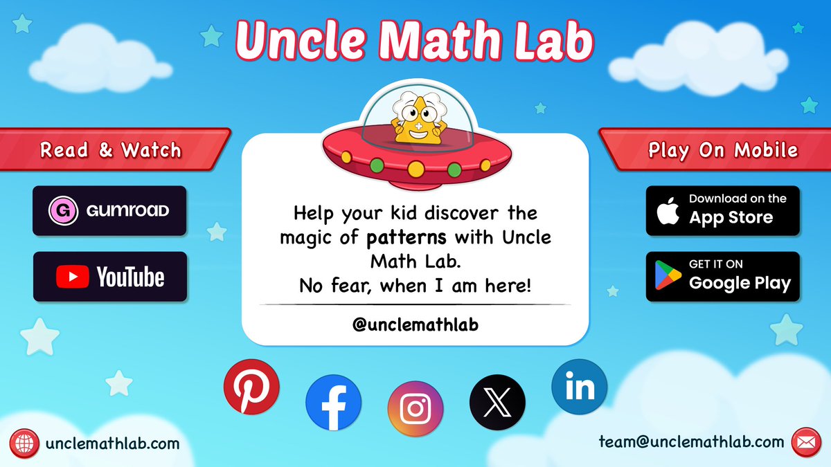 unclemathlab's tweet photo. Watch math grow with growing patterns 📈
At Uncle Math Lab, kids spot how patterns change step by step through visuals 😃, stories ❤️, and hands-on activities 🤚.

Explore: https://t.co/sXbvRp7O2q | https://t.co/clbJLFeZ5o

#UncleMathLab #GrowingPatterns https://t.co/OBmThDTivO