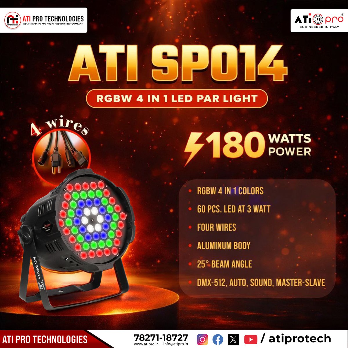 atiprotech's tweet photo. ATI SP014 – RGBW 4 in 1 LED PAR Light ✨

⚡ 180W Power
💡 60 x 3W LEDs
🎛 DMX-512, Auto &amp; Sound Mode
Powerful lighting for every stage! 🔥
#ATIPro #StageLighting #LEDPar #EventLights https://t.co/p1jDyo11FF