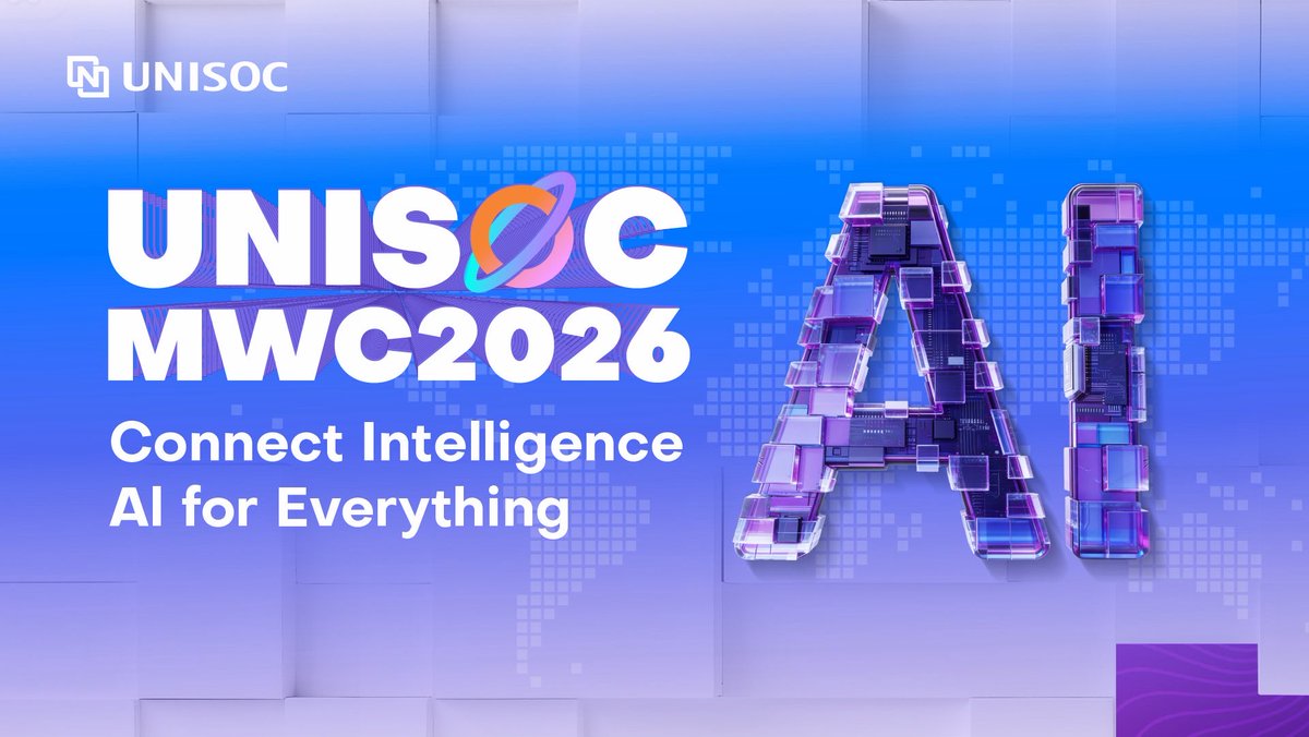 UNISOCTech's tweet photo. Connect Intelligence, AI for Everything🎉As AI moves toward native integration, on-device intelligence is evolving from “supporting AI” to “built for AI.” 
UNISOC is driving the AI+5G to bring AI to life across billions of devices. #MWC2026 #UNISOC https://t.co/vr1d9Y0RKy
