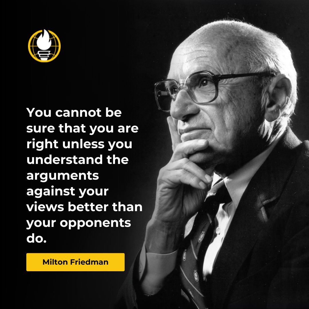 True intellectual freedom begins with understanding opposing ideas, not avoiding them.

As Milton Friedman reminds us, real confidence in your beliefs comes from engaging with arguments that challenge them.

#StudentsForLiberty #FreeSpeech #CriticalThinking #SouthAsiaSFL
