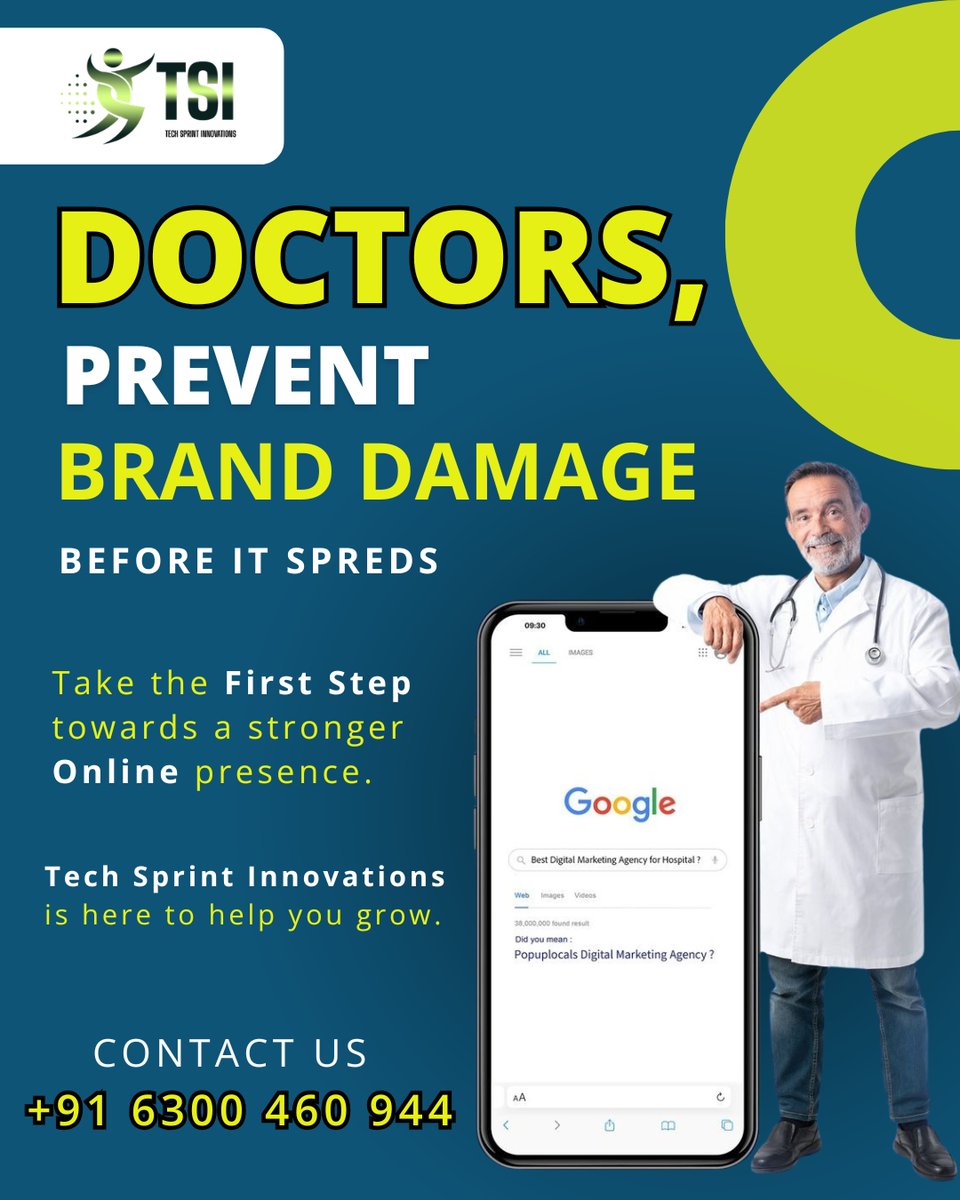 Tech_Sprint_Inv's tweet photo. 👨‍⚕️ Doctors, your online reputation matters! We help doctors and hospitals:
✔️ Strengthen brand reputation
✔️ Generate genuine patient leads
📞 Contact us: +91 6300 460 944
#DoctorsMarketing #HospitalBranding #OnlineReputation #HealthcareMarketing #TechSprintInnovations https://t.co/Vx1nCBljnN