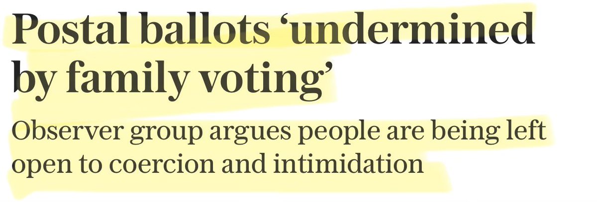 The government was warned by the election observer group that postal votes were being undermined by illegal “family voting” last year.

So obviously Labour ignored the warning 🤡