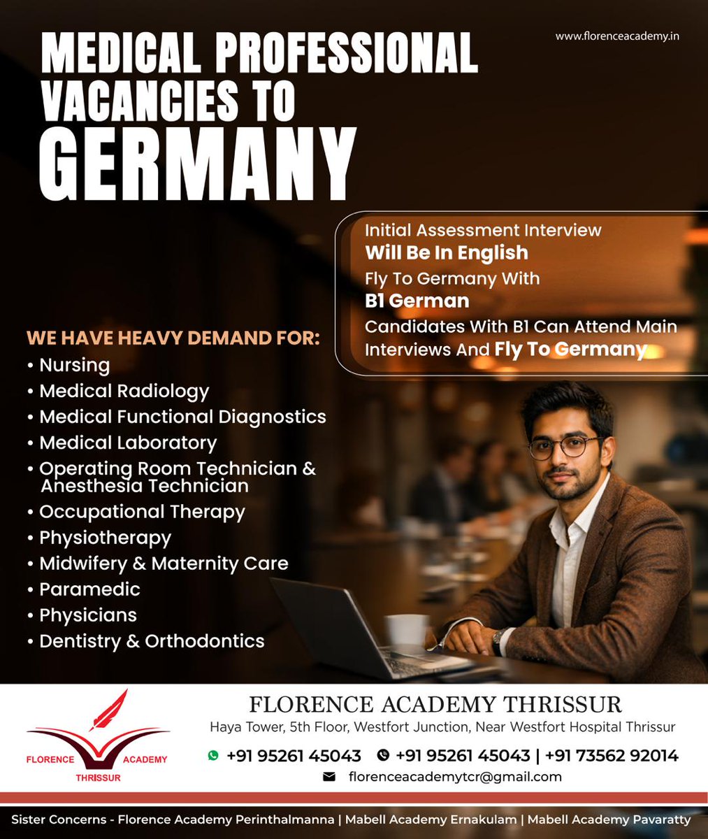 AcademyNursing's tweet image. Dreaming of a medical career in Germany? 🇩🇪

Start your global journey with opportunities for Nurses, Radiology, Lab, Physiotherapy, OT, Paramedics, Dentistry &amp;amp; Physicians.

#GermanyJobs #HealthcareCareer #WorkInGermany #NursingAbroad