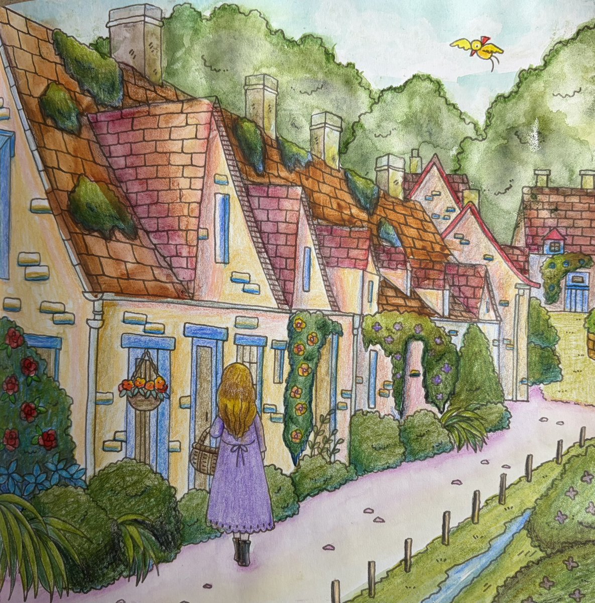 完成⭐️ イギリス「コッツウォルズの2つの村」右側✨ #大人の塗り絵