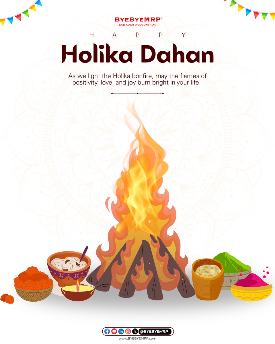 🔥✨ Happy Holika Dahan! ✨🔥

As the sacred bonfire lights up the night, may it burn away negativity and fill your life with positivity, love, and happiness. 🌼🌙

Wishing you and your family a joyful and blessed celebration! ❤️
#HolikaDahan #HappyHoli #FestiveVibes #ByeByeMRP