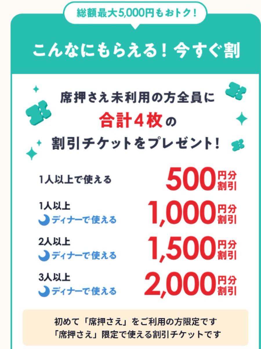 ホットペッパーグルメの席押さえ未利用の方限定!! 5000円分のクーポン