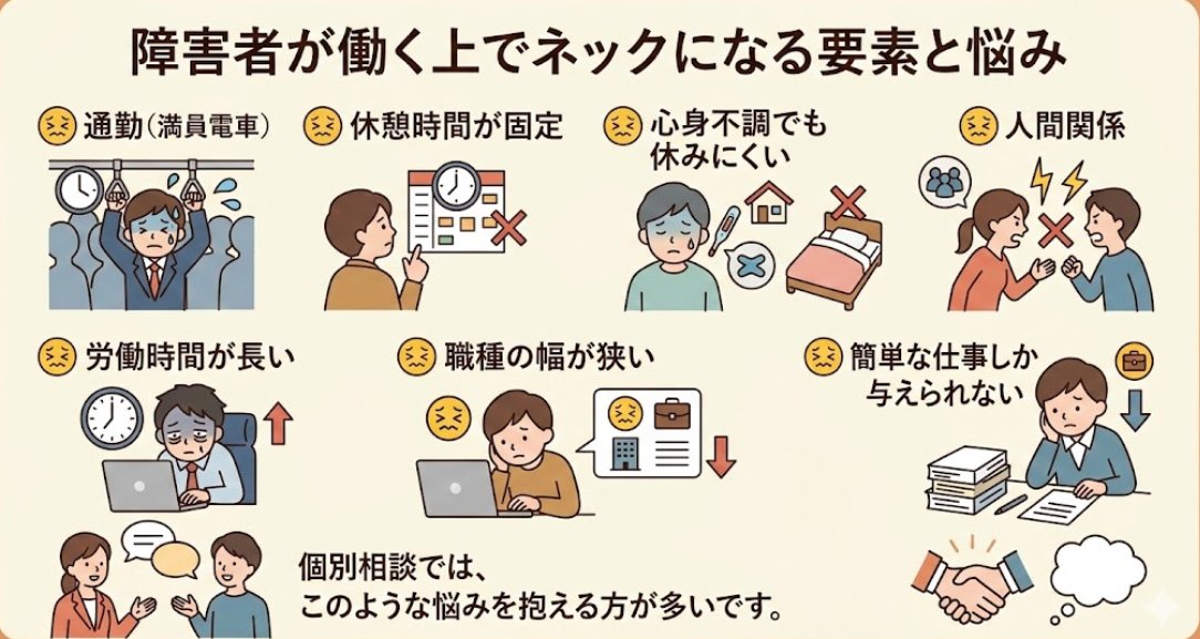 法定雇用率は年々増加して障害者雇用で働く人も増えていると思う。でも基本的には会社制度は健常者向けに設定されているから障害者が実際に働くとエラー ...