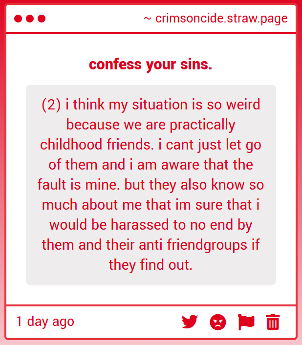 sacrivex's tweet photo. the first part of your message did not come through, but even this tells me enough. if you're staying in a friendship primarily because you're afraid of being harassed, exposed, or socially punished, that's not a healthy bond. that's fear based-attachment, and that's coercive. https://t.co/KWPXkvanWN