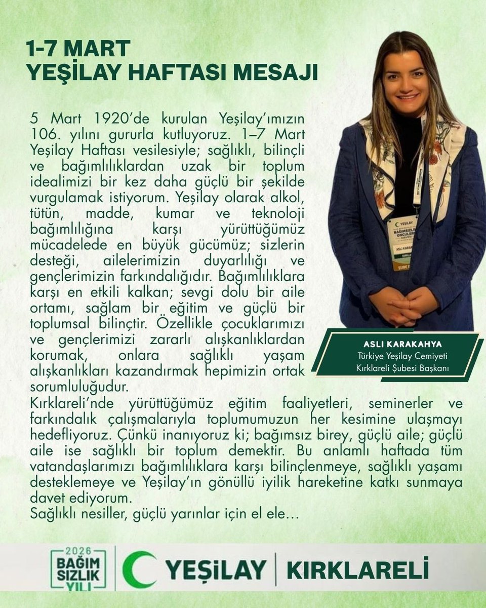 1-7 Mart Yeşilay Haftası
#yesilayhaftası #SenDeYeşilaycısın