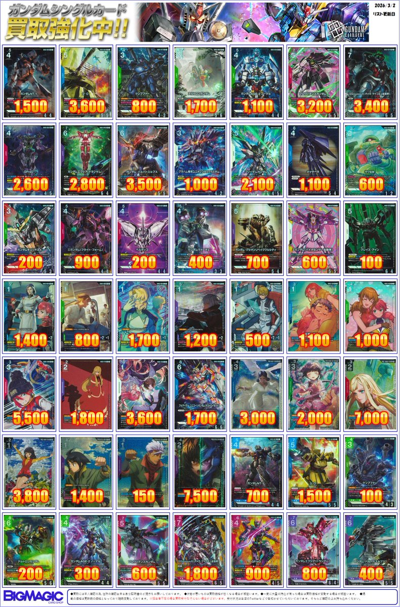 ガンダムカードゲーム】 GD01からGD03買取表を作成いたしました