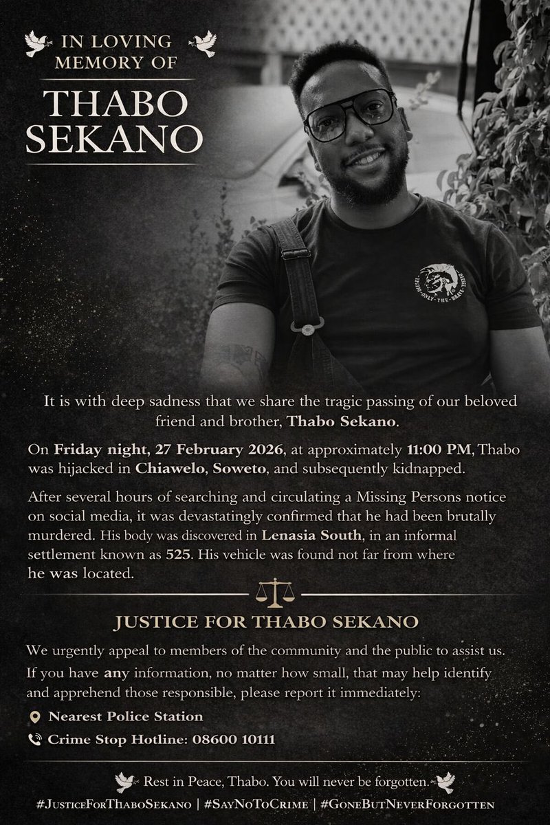 Justice for Thabo 🙏🏾❤️

You will be missed my son 🕊️💔