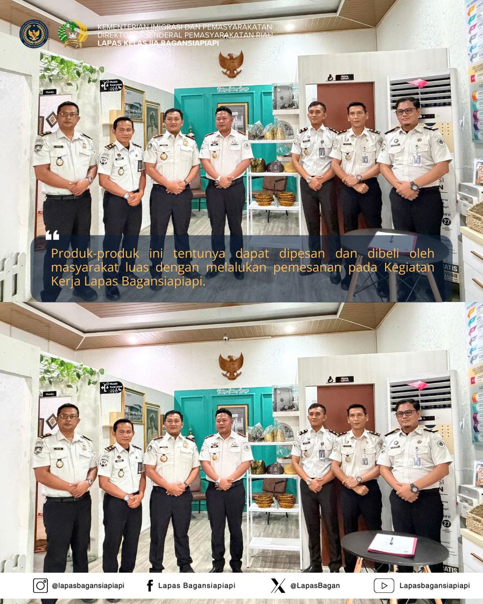 LapasBagan's tweet photo. HASIL KARYA WBP LAPAS BAGANSIAPIAPI KINI HIASI LOUNGE UMKM DI IMIGRASI BAGANSIAPIAPI

Bagansiapiapi - Lapas Bagansiapiapi terus meningkatkan program pembinaan bagi wbp. Hasil produksi warga binaan tersebut kini bisa dilihat langsung oleh masyarakat melalui Lounge Kantor Imigrasi https://t.co/BWdAcHLkp6