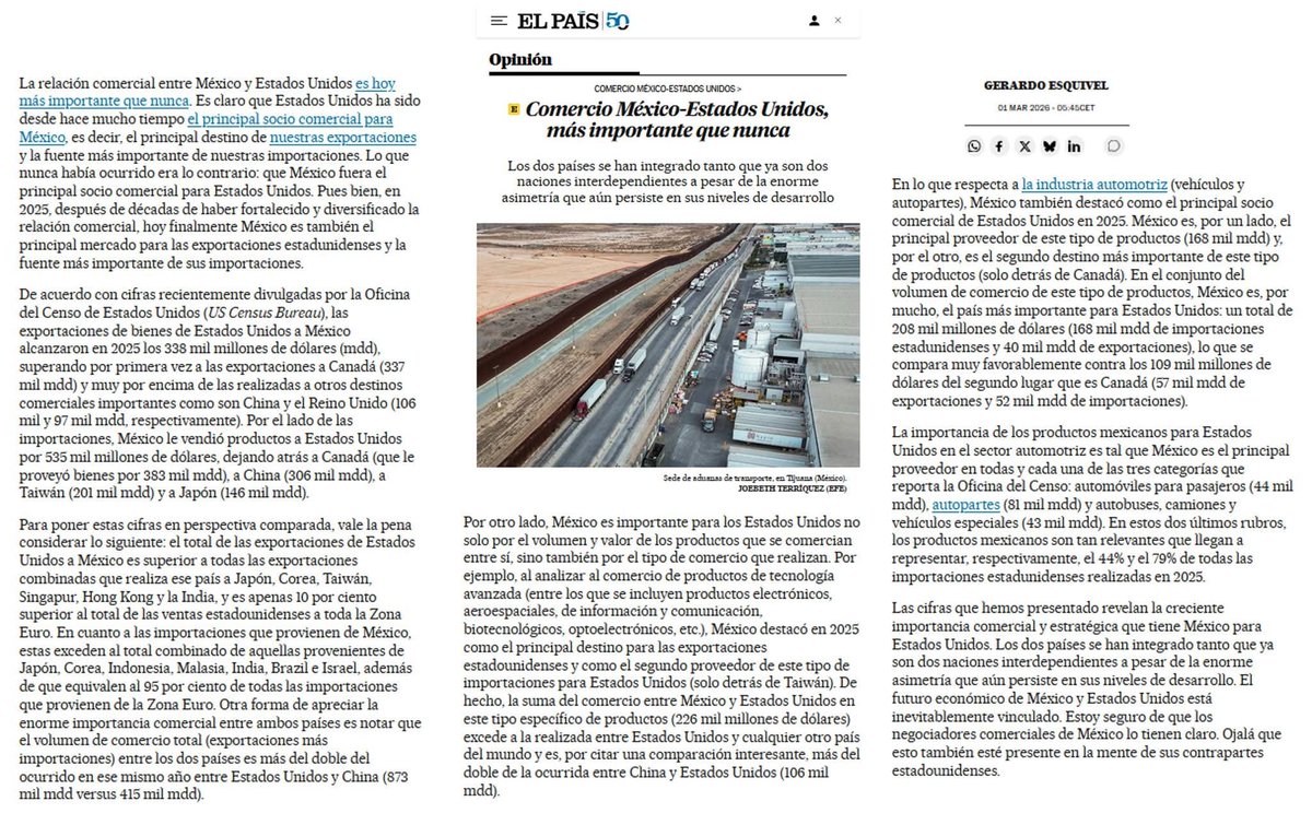 esquivelgerardo's tweet photo. Mi artículo de esta quincena para @elpaismexico: "Comercio México-Estados Unidos, más importante que nunca" 

https://t.co/JTOlyJ4app https://t.co/jdHlKfRPZR