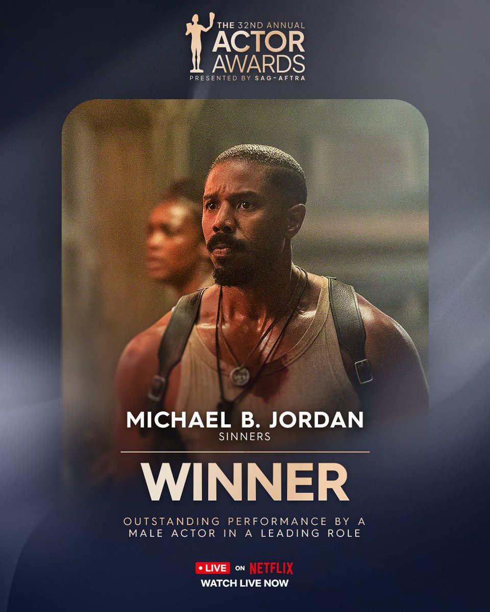 Cue the applause 👏.  A big congratulations to Michael B. Jordan for winning the Actor® for Outstanding Performance by a Male Actor in a Leading Role. #ActorAwards