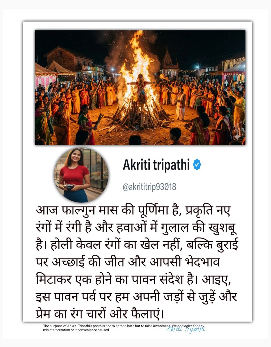 akrititrip93018's tweet image. सत्य, प्रेम और सौहार्द के रंगों से रंगे इस पावन पर्व 'होली' की आप सभी सनातनी बंधुओं को कोटि-कोटि बधाई!
बुराई का दहन करें, अच्छाई का वरण करें।
#HoliGreeting #Hindutva #SanatanSanskriti #2March2026