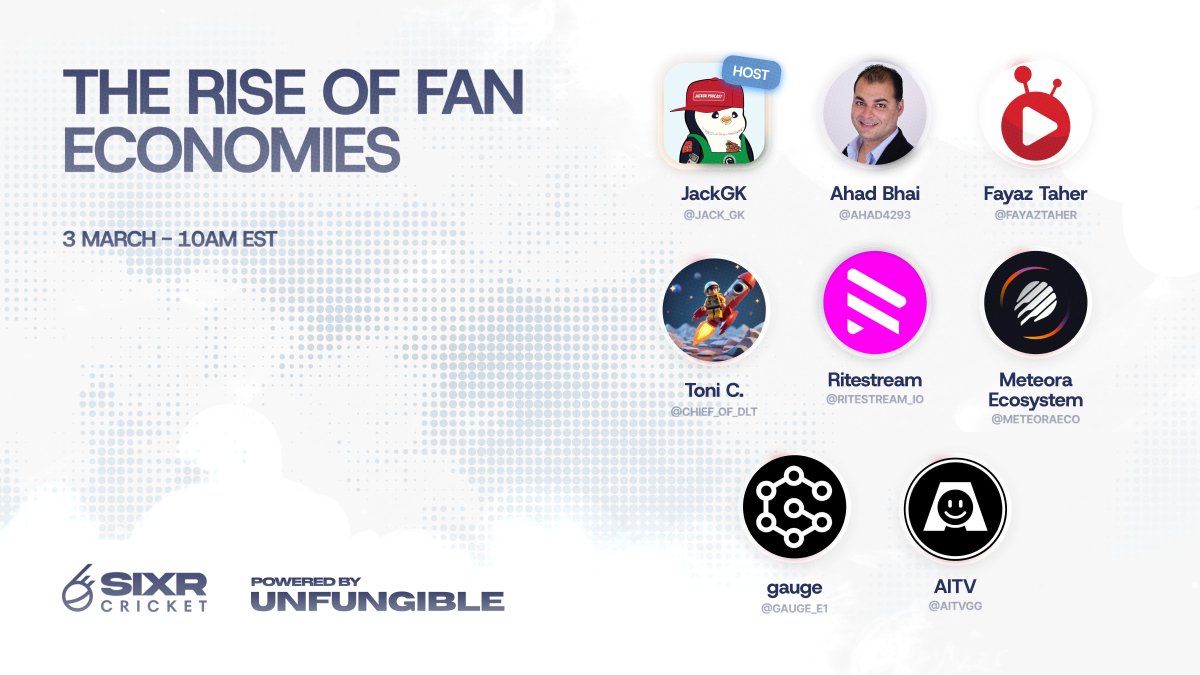 Join us on our weekly spaces this Tuesday!   
Topic: The Rise of Fan Economies
March 3 - 10 AM EST  Set your reminders below!
x.com/i/spaces/1pKdR…