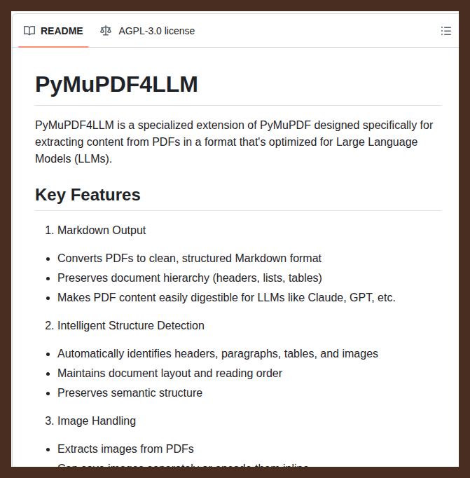 tom_doerr's tweet photo. Converts PDFs into Markdown for LLMs

https://t.co/4cjunYSvh2 https://t.co/tEswUvRMTZ