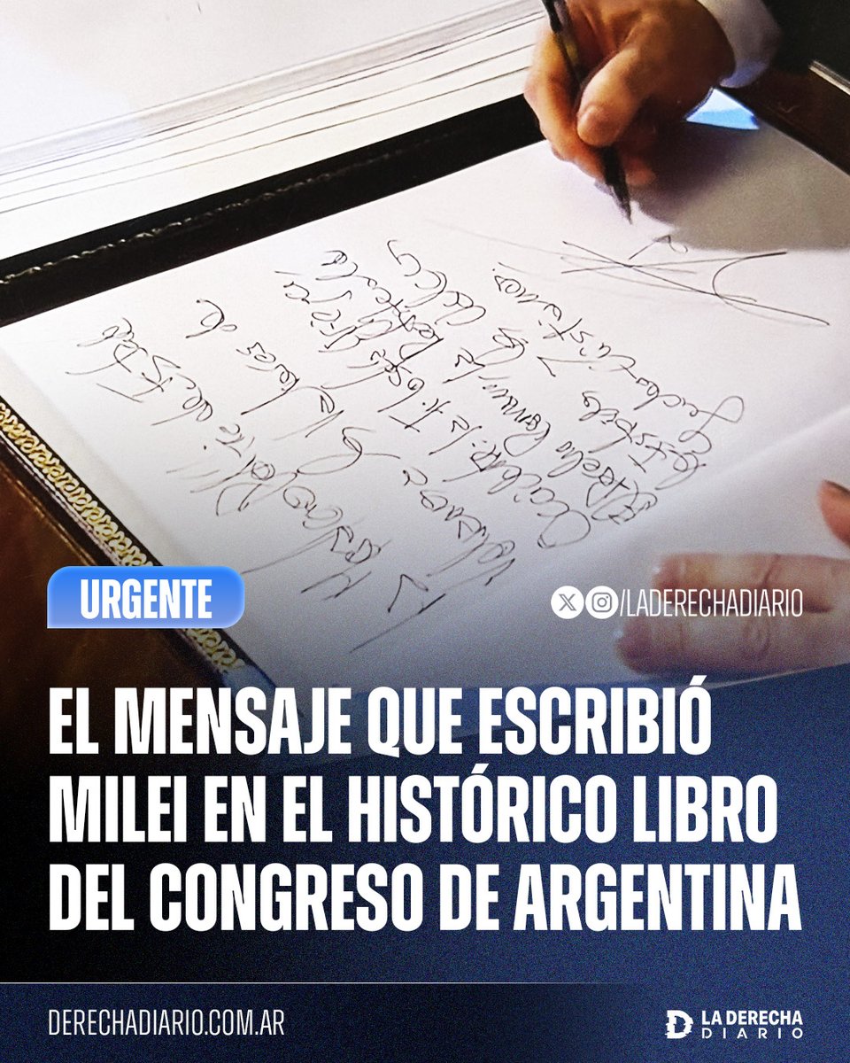 🚨🇦🇷 | El mensaje que escribió el presidente Javier Milei en el histórico libro del Congreso de Argentina: “La moral como política de Estado. Volvamos a los valores de Occidente: la filosofía griega, el derecho romano, la rectitud de los estoicos y los valores judeocristianos".