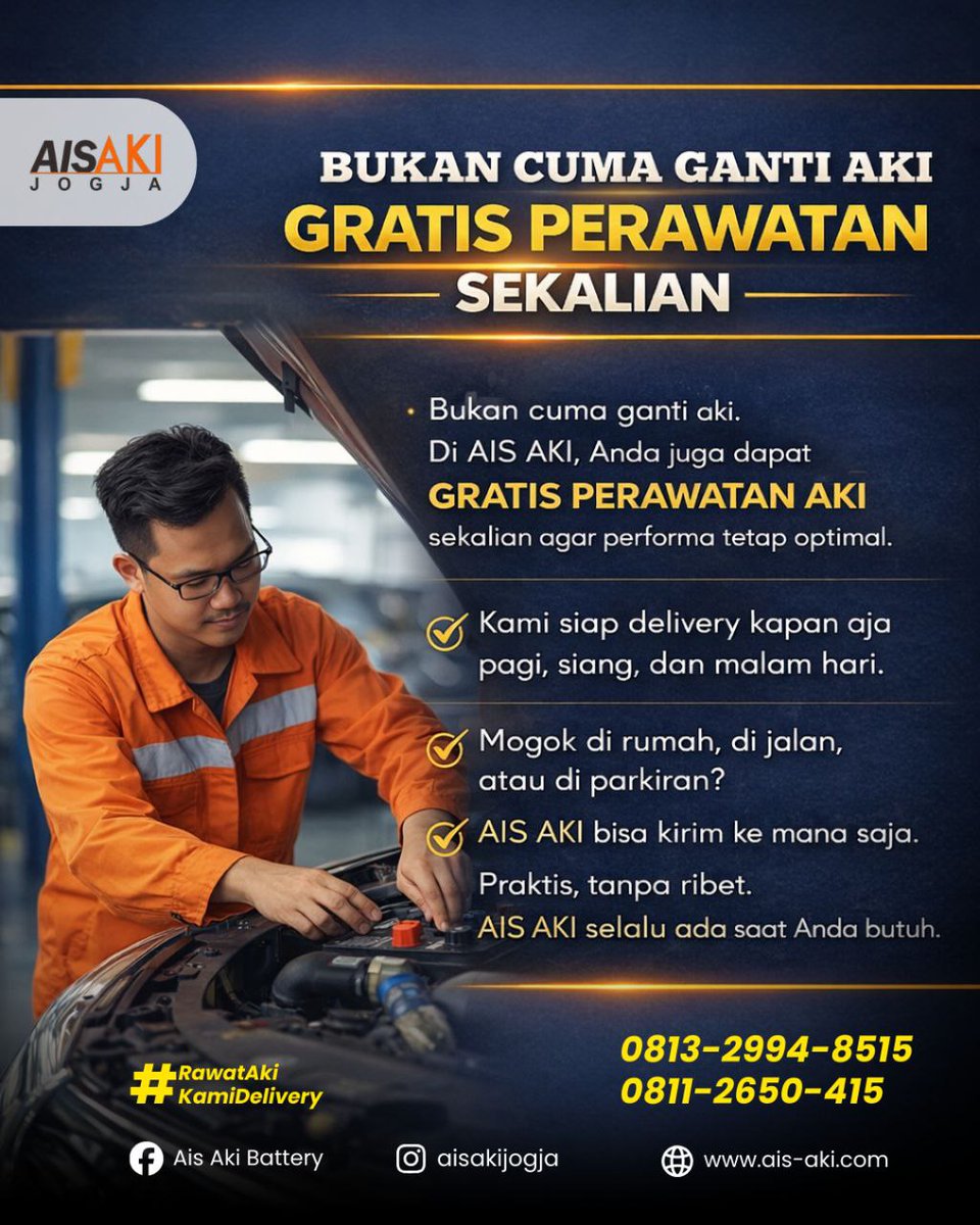 ais_aki_jogja's tweet image. Butuh aki darurat? Ais Aki siap kirim ke mana saja! 🚚

Jangan biarkan mobil mogok menghambat aktivitasmu. Ais Aki
#AISAKIGroup #AisAki #SolusiAki #KajianRamadhan #Ramadhan2026 #PelayananHati #AkiMobil #AkiMotor #InfoOperasional