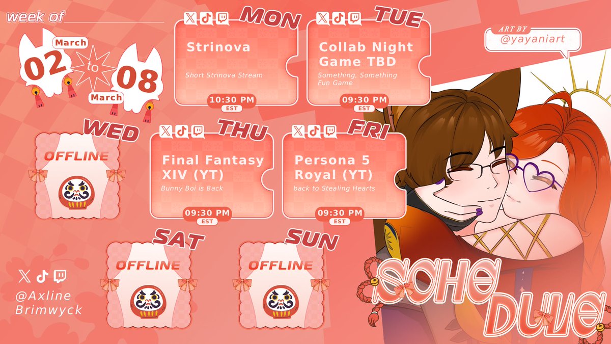 Schedule for the week of 3/2-3/8 #Vtuber #twitchstreamer