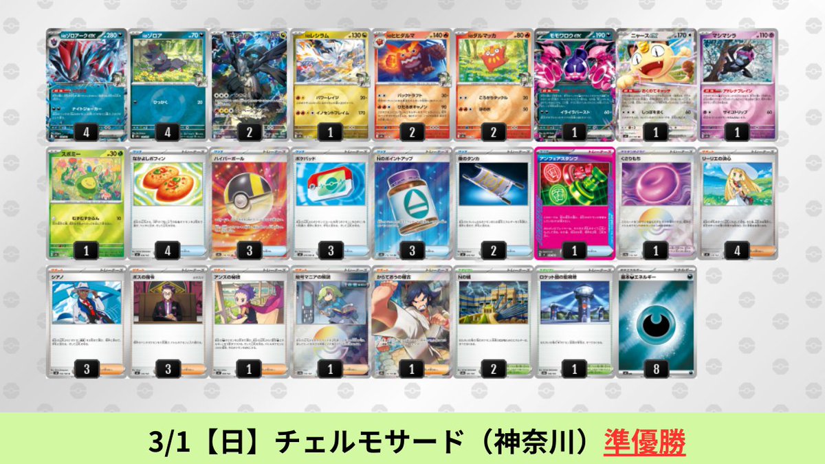 2/28【土】～3/1【日】 Nのゾロアークexのシティリーグ優勝デッキを