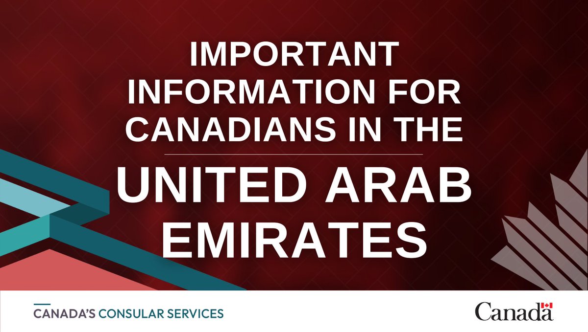 TravelGoC's tweet photo. We have updated our travel advice for the #UnitedArabEmirates with updated information on the ongoing hostilities in the Middle East, including land border crossing and airspace status. For more details: https://t.co/hDZTe2quS4 #UAE https://t.co/HoBJD6aEWe