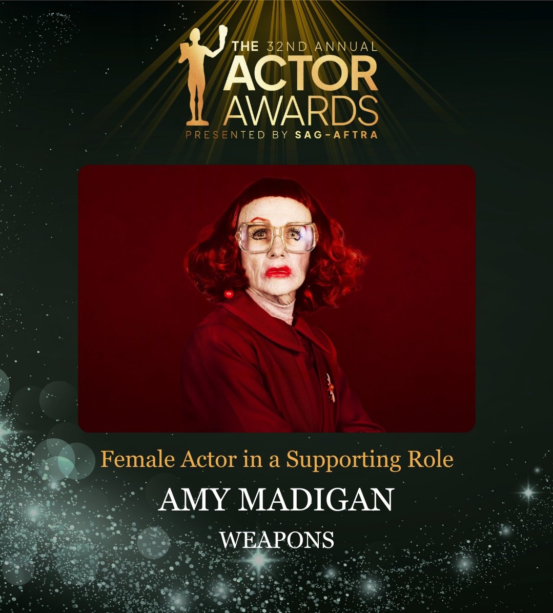 ¡La Tía Gladys camino del Óscar! 

¡Amy Madigan acaba de ganar el premio a la mejor actriz de reparto por WEAPONS en los #ActorAwards!