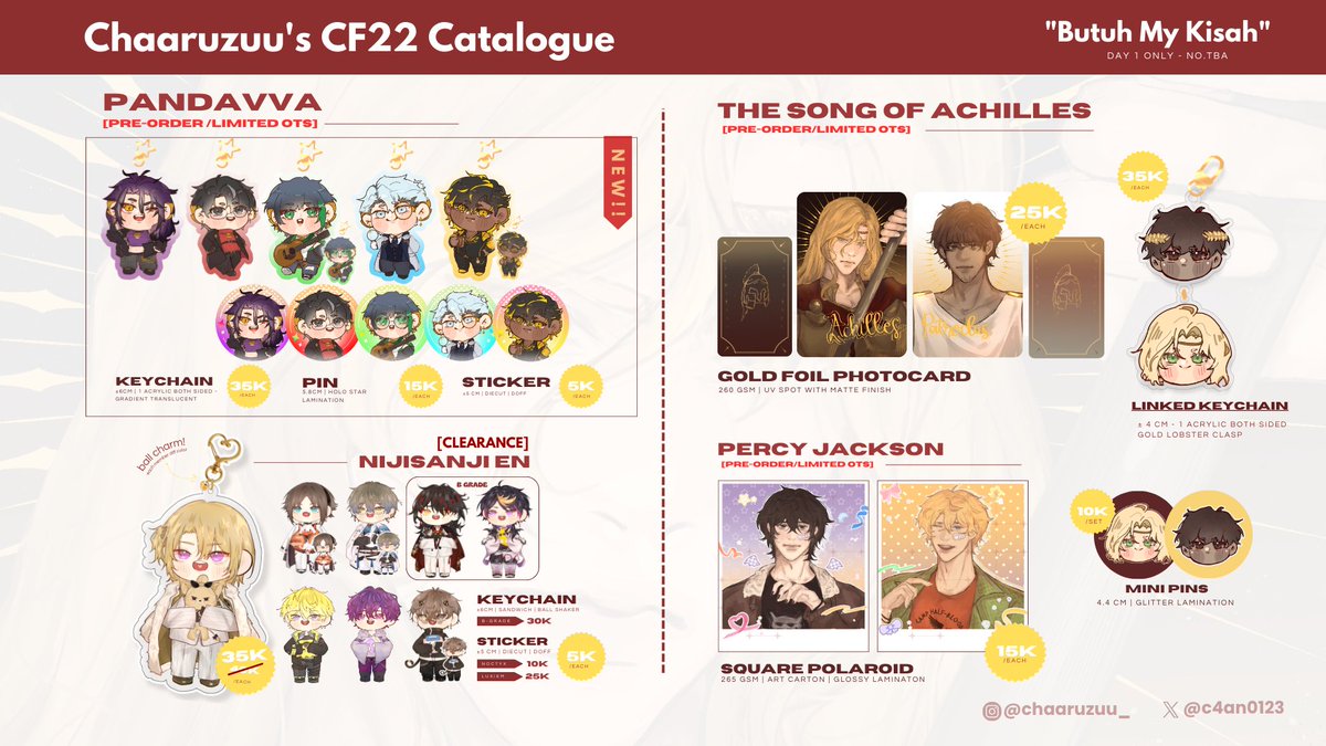 C4an0123's tweet photo. [💖🔁 are appreciated]
#CF22 PO batch 01 &amp; GA open! ✨
·:*¨¨* ≈☆≈ *¨¨*:·
📅 Until 16 march 2026
🛒Day 1 &amp; mail order 
🔗 https://t.co/GtMzjphhGY
💗 Pandavva, plave, nijisanji en, greek mythology/tsoa, pjo, mxtx, ensemble stars

[1/2] + GA rules ↓
#comifuro22 #cf22catalogue https://t.co/7SO0pNZ4Tm