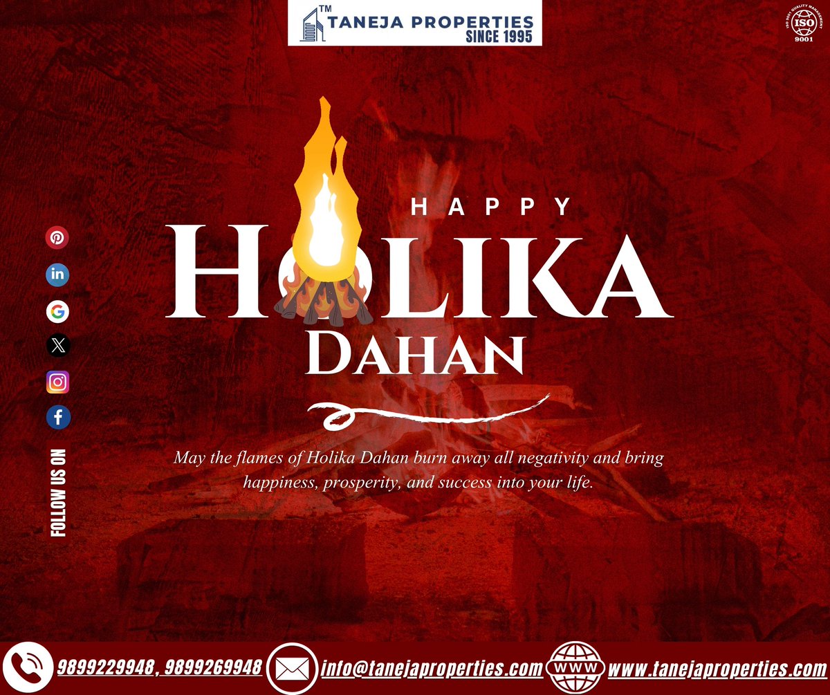 TanejaProperty's tweet photo. Wishing you a blessed Holika Dahan! May the sacred fire burn away all negativity and illuminate your life with prosperity, happiness, and new beginnings.

#HolikaDahan #FestivalOfFire #VictoryOfGoodOverEvil #TanejaProperties https://t.co/ytwvCwg1iq