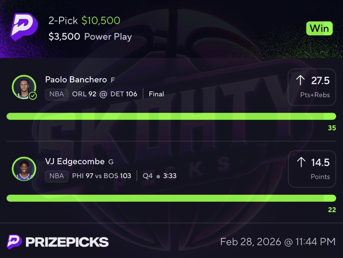 SkohtyDFS's tweet photo. BLE$$ING 9 FOLLOWERS that LIKE this tweet❤️‍🔥

CASH THE $10.5K TWO MAN LOCK 🏀🔒20,000 PEOPLE SAW IT…WHO TAILED? ✅

JOIN MY PREMIUM👇
https://t.co/8oifFQ6Get
https://t.co/8oifFQ6Get

#PrizePicks #GamblingX #NBA https://t.co/f8Mnh2A9Wx