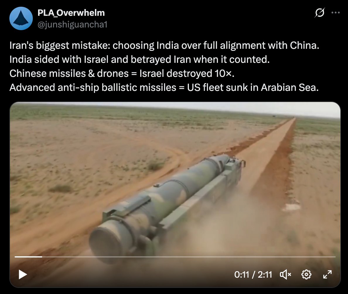 You know China is a good for nothing paper "superpower" when it constantly tries to undermine India using fake news propaganda and fights with India on all fronts. Not the US. Because it can't fight the US. And that's because it is losing to India itself. Hence this derangement.