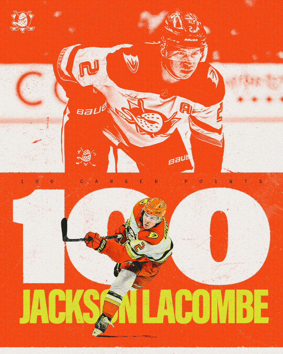 AnaheimDucks's tweet photo. With an assist on the Cutter goal, Jackson LaCombe makes it 100 NHL points! 

#FlyTogether https://t.co/aZkBnOuFh5