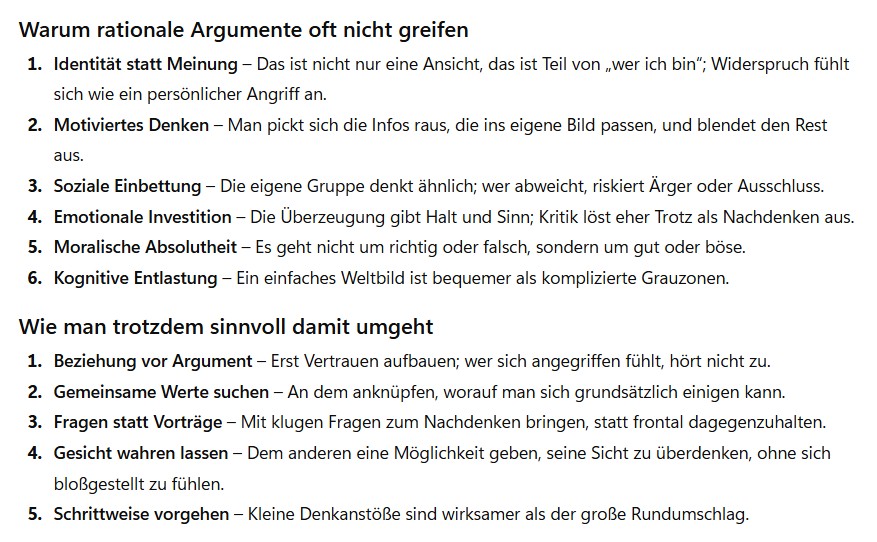 Warum ist es so schwer Menschen mit tiefster ideologischer Überzeugung mit rationalen Argumenten zu begegnen?