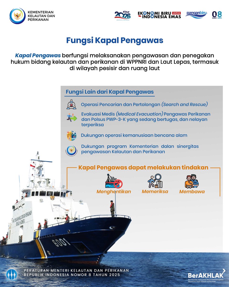 doantriharsono's tweet photo. Sahabat Bahari, kenalan yuk sama Kapal Pengawas KKP! Kapal Pengawas berfungsi melaksanakan pengawasan dan penegakan hukum bidang kelautan dan perikanan di WPPNRI dan Laut Lepas.
#2026KKPGrowStronger #SaktiWahyuTrenggono #KKPGOID #KapalPengawasKKP
#kenallebih74ATV https://t.co/QpCsuL9f5U