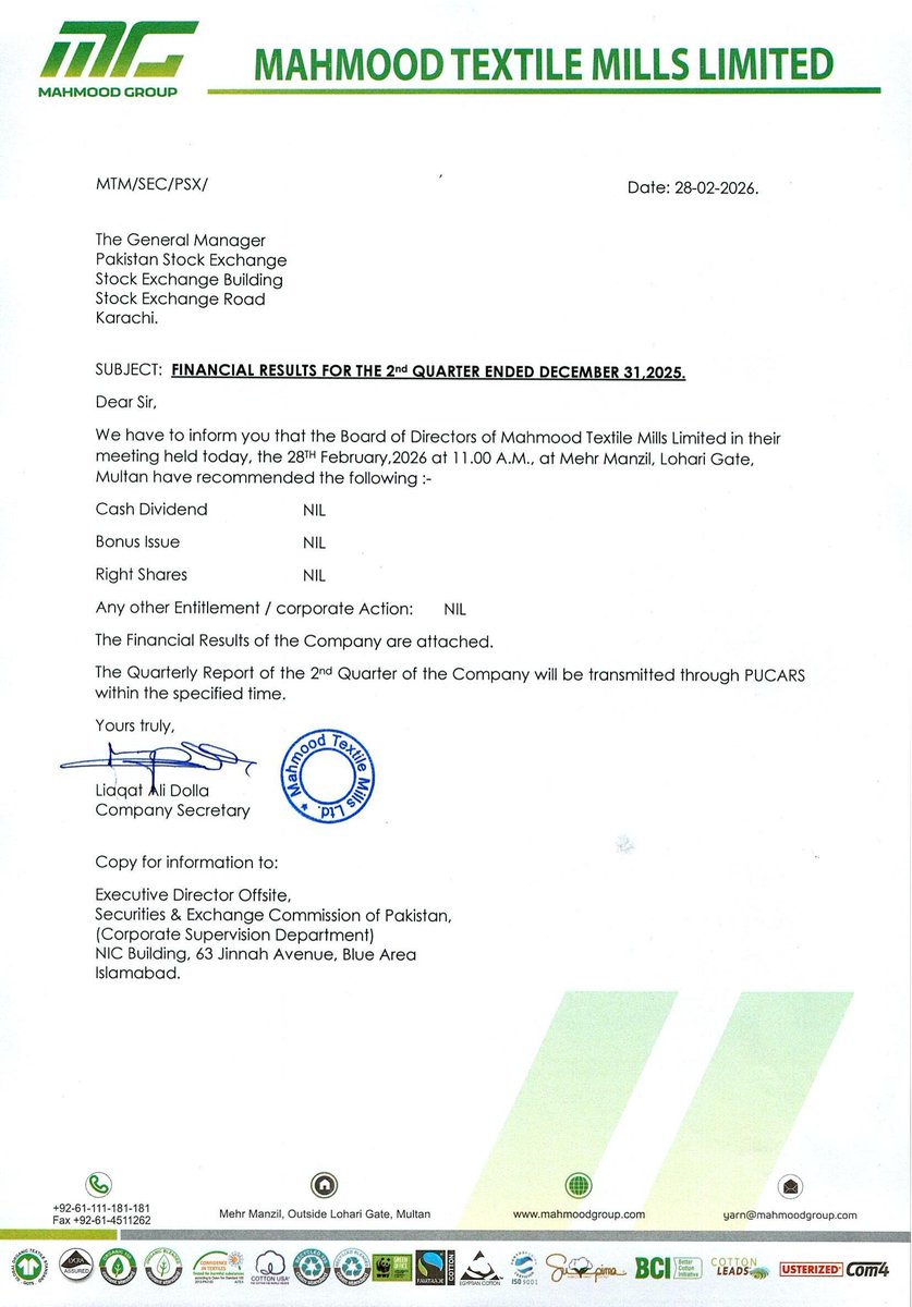 ChasePSXNotices's tweet photo. MEHT - Financial Results for the Quarter ended 31-12-2025
#PSX #Stock #News #MEHT #FinancialResults https://t.co/S9Chh7gcVi