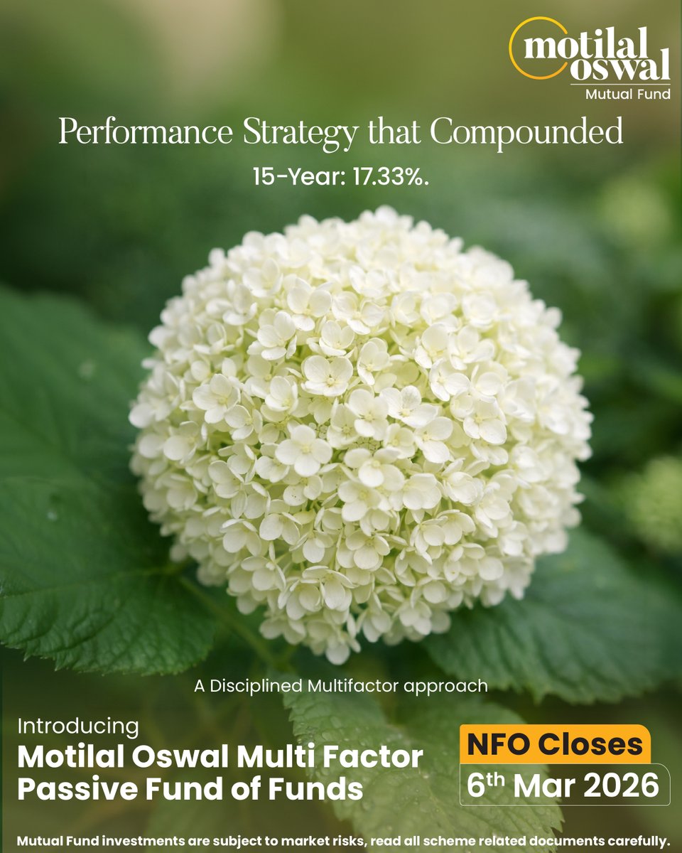 MotilalOswalAMC's tweet photo. Markets move in cycles. Factors adapt.
Explore a disciplined multifactor approach designed to navigate changing phases with consistency.
NFO Closes on 6th March
Invest now: https://t.co/4dlbnwHBjT
#MultiFactor #PassiveFund #NFO #MotilalOswalAMC https://t.co/ow46RZwbKR