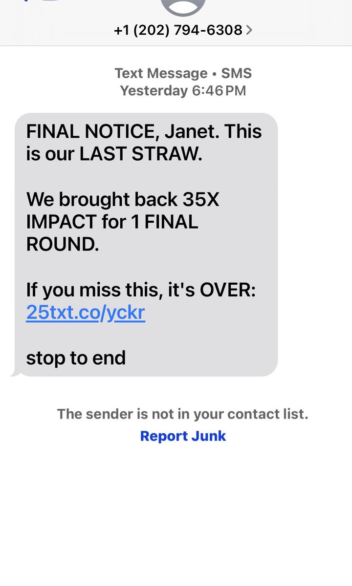 jweaver400's tweet photo. @NRCC I get insulting garbage texts like this from you EVERY DAY even though I reply stop &amp; call to remove my info.

 Tomorrow it will be from another number. 
@NRCC &amp; @WinRed should be ashamed https://t.co/z2pd2py45V