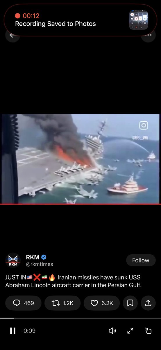 clipahlot's tweet photo. JUST IN Iranian missiles have sunk USS
Abraham Lincoln aircraft carrier in the Persian Gulf. https://t.co/C5d4uFhfRX