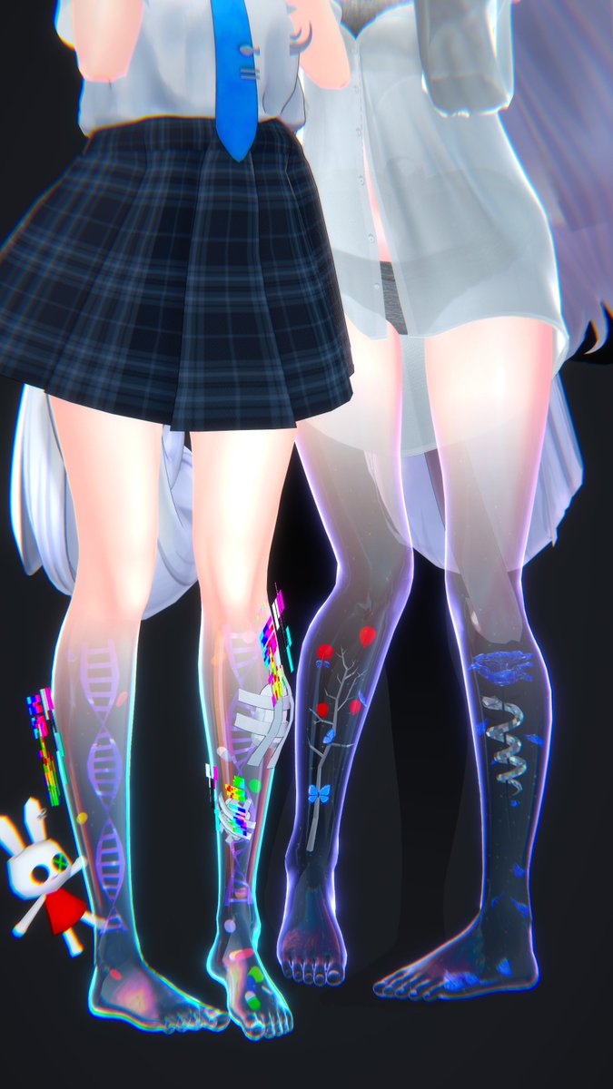 今日は #FR13NDS さんから発売されているGenomeとMelancholyで改変！
FR13NDSさんからは２種類の脚部パーツが発売💕
ゲノムは白衣にぴったりだしメランコリーは儚い改変にぴったり～～～🩷🩷🩷
 #Aquaglass_vrc