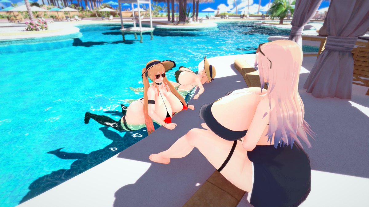 Konig4891's tweet photo. #コイカツ #koikatsu #OC 

"Katja, Wolf and Victoria spending some time together"

Been working on the characters, multiple scene's and planning out some ideas. Katja is wearing the green bikini, Wolf with the hat and Victoria with the sunglasses (Shhh). https://t.co/i24D6dyTkN