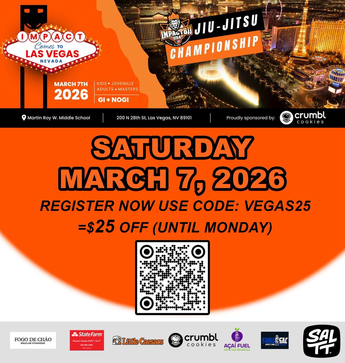 ONLY TODAY and TOMORROW!
$25 OFF LAS VEGAS IMPACT BJJ 2026
impactbjj.smoothcomp.com/en/event/28091