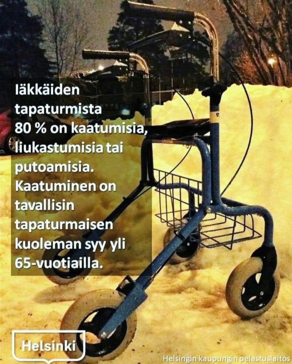 Pihat ja kadut ovat nyt erittäin liukkaita ja voivat aiheuttaa vakavia kaatumistapaturmia, erityisesti iäkkäille. Estä kaatuminen tukevilla ja pitävillä jalkineilla sekä liukkauden estolla. Lisätietoa Kotitapaturma-sivuilla.
kotitapaturma.fi/ikaryhmat/iakk…
#keli #kaatuminen #ikääntyminen