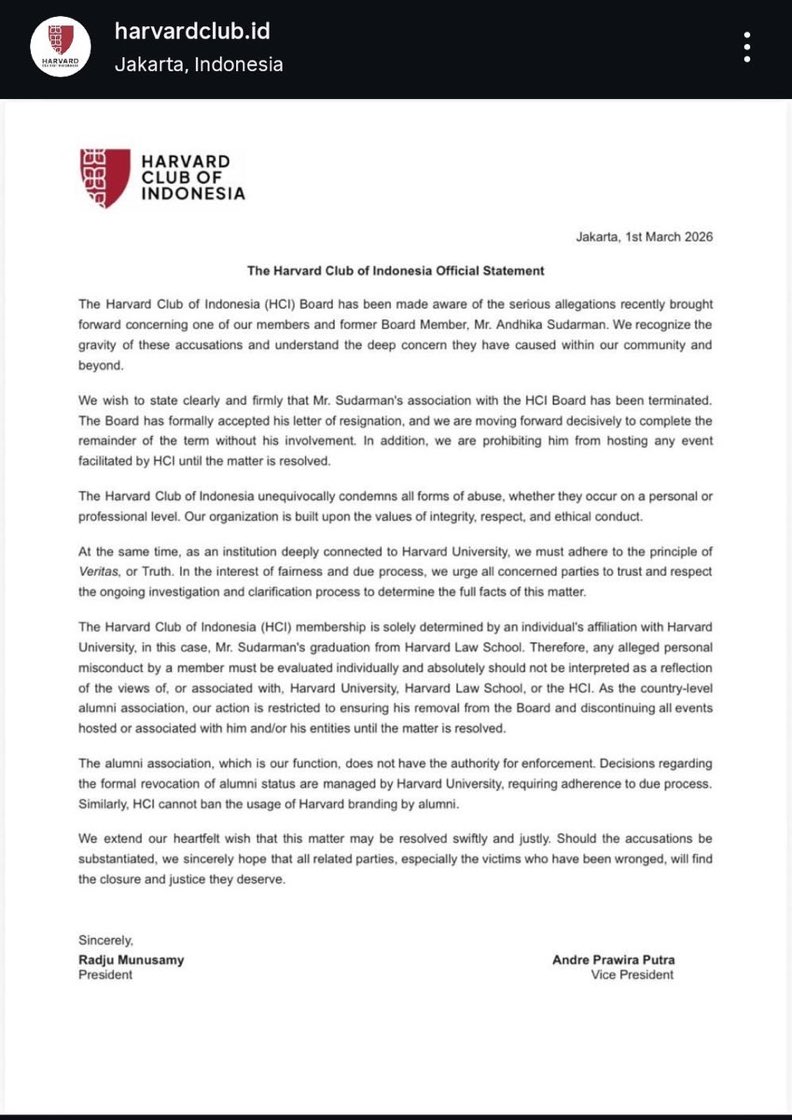 Tak taruh di sini aja screenshotan dari harvard club of Indonesia