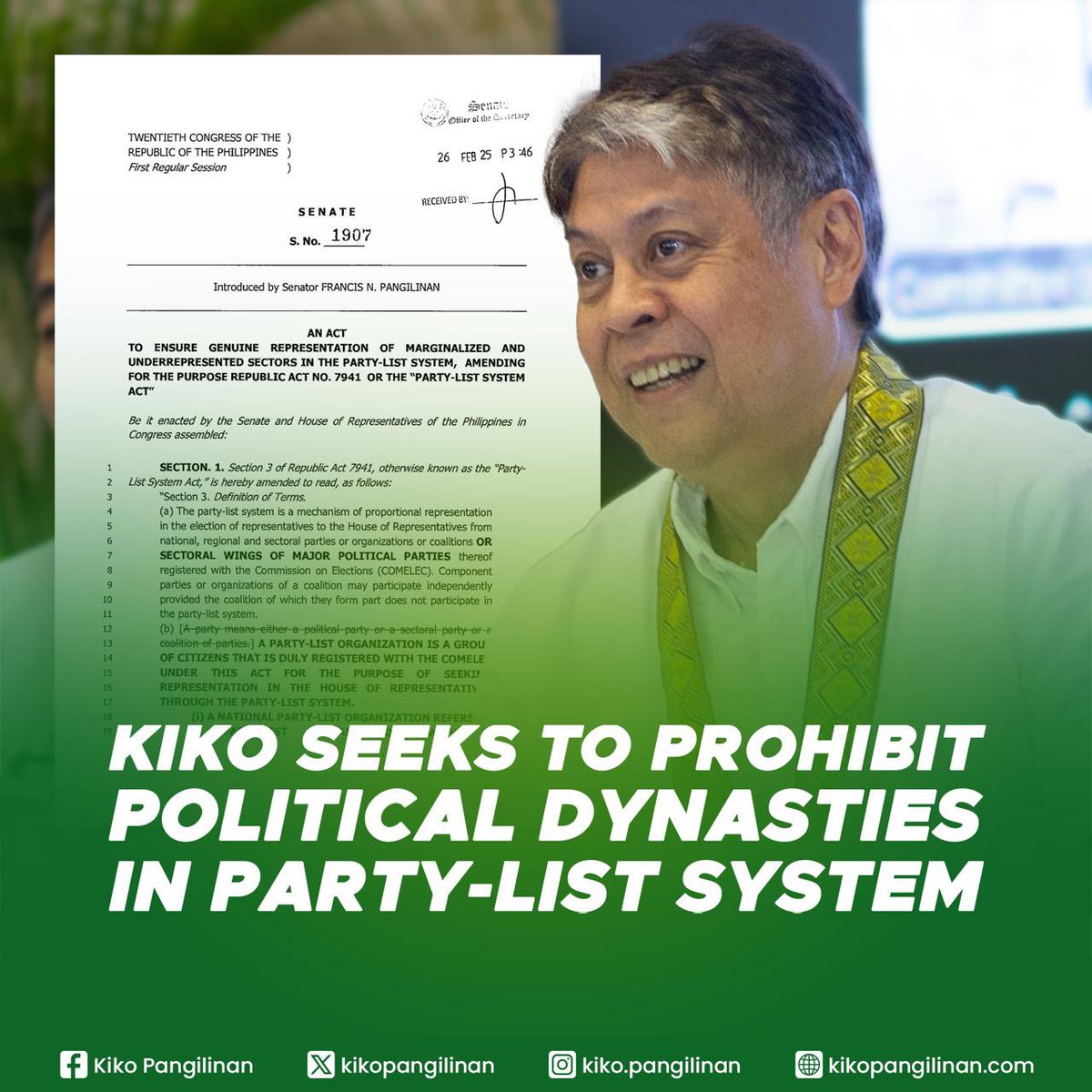 𝗜𝗣𝗔𝗚𝗕𝗔𝗪𝗔𝗟 𝗔𝗡𝗚 𝗣𝗢𝗟𝗜𝗧𝗜𝗖𝗔𝗟 𝗗𝗬𝗡𝗔𝗦𝗧𝗜𝗘𝗦 𝗦𝗔 𝗣𝗔𝗥𝗧𝗬-𝗟𝗜𝗦𝗧 𝗦𝗬𝗦𝗧𝗘𝗠

Naghain tayo ng panukala upang amyendahan ang party-list system ng bansa at 𝗶𝗽𝗮𝗴𝗯𝗮𝘄𝗮𝗹 𝗮𝗻𝗴 𝗺𝗴𝗮 𝗺𝗶𝘆𝗲𝗺𝗯𝗿𝗼 𝗻𝗴 𝗽𝗼𝗹𝗶𝘁𝗶𝗰𝗮𝗹 𝗱𝘆𝗻𝗮𝘀𝘁𝗶𝗲𝘀 𝗻𝗮