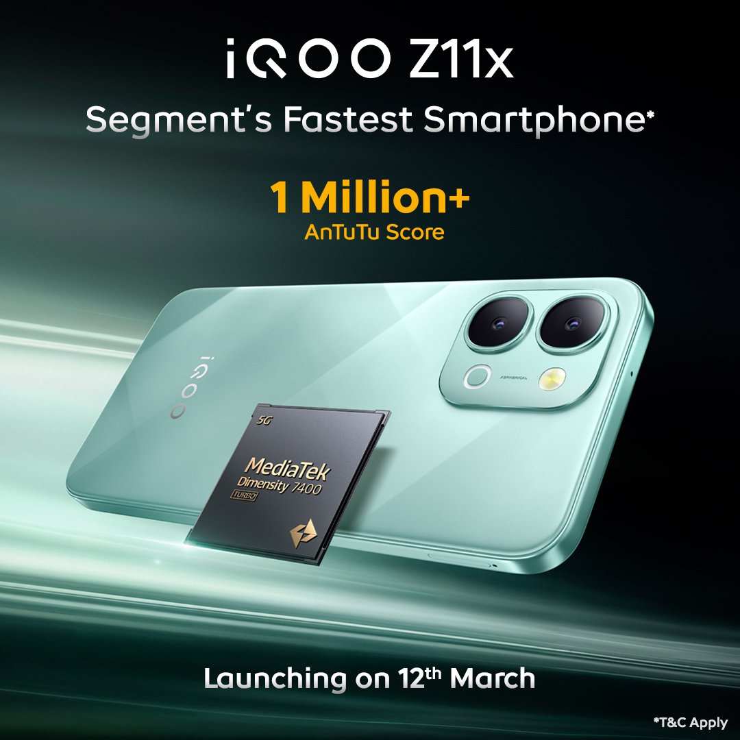 iQOO Z11x launching on 12th March in India 🇮🇳 ▫️ MediaTek