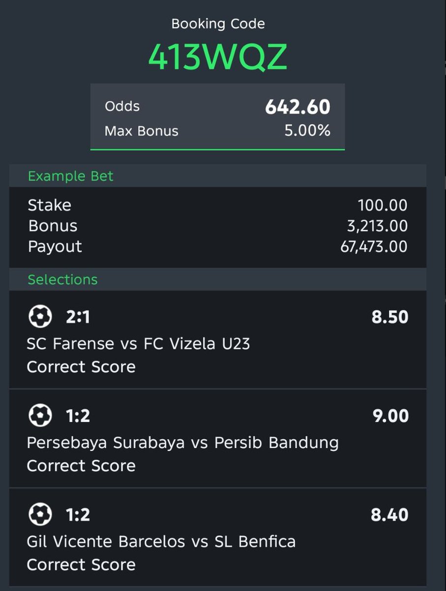 Cindy_KBDTips's tweet photo. 3/3 Correct score 

642 Odds

Sc Farense U23 🇵🇹 2 : 1 🇵🇹 Vizela U23

Persebaya 🇮🇩 1 : 2 🇮🇩 Persib Bandung

Gil Vicente 🇵🇹1 : 2 🇵🇹 SL Benfica

Kindly Retweet 🔁 https://t.co/gWvXkAdYa7