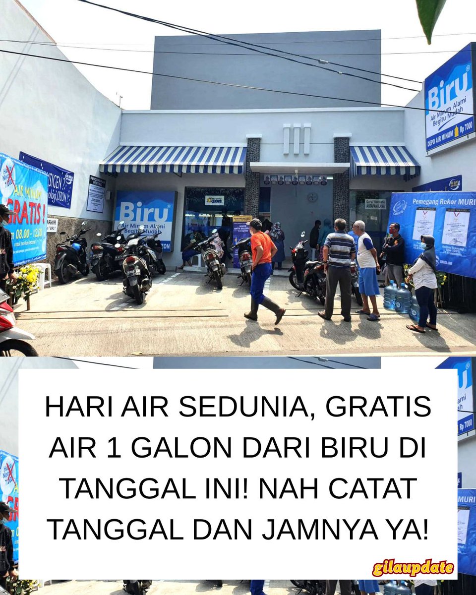 Giladiskon's tweet photo. GRATIS ISI 1 GALON!! 

Menyambut Hari Air Sedunia, Air Minum Biru membagikan "GRATIS ISI 1 GALON"  untuk Sobat Biru. Datang ke Gerai Biru terdekat pada tanggal 15 Maret 2026 pukul 08.00 - 12.00 WIB ya!

Catat tanggalnya dan jangan sampai ketinggalan! Ajak keluarga, teman dan semuanya untuk ikut merasakan manfaat air sehat, berkualitas dan hemat. 💙💧